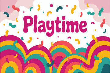 Playtime Colorful Abstract Rainbow Waves Design with Pink Yellow Orange Teal and Green Confetti