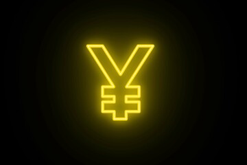 Fototapeta premium Neon glowing yellow color japanese yen icon on black background. Neon yen icon. Yen sign icon outline.