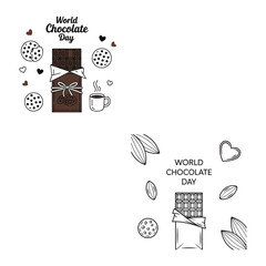 World Chocolate Day Illustration Brown Chocolate Bar Wrapped Cookies Cocoa Beans Coffee Mug Hearts