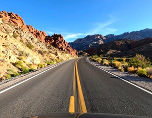 Naklejka premium Empty road through red rock mountains