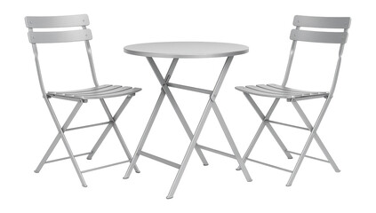 A foldable aluminum bistro set with two chairs and a small table, suitable for a condo terrace.