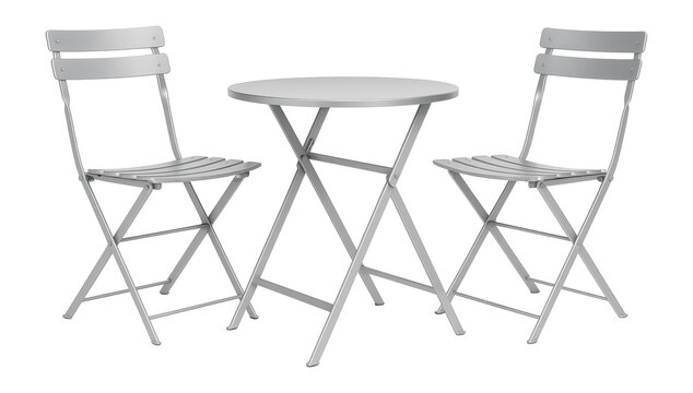 A foldable aluminum bistro set with two chairs and a small table, suitable for a condo terrace.