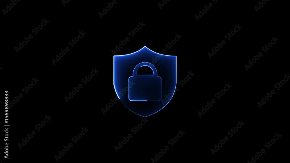 Poster security hologram virtual hud pin with shield and lock. concept of finance data privacy and smartpho