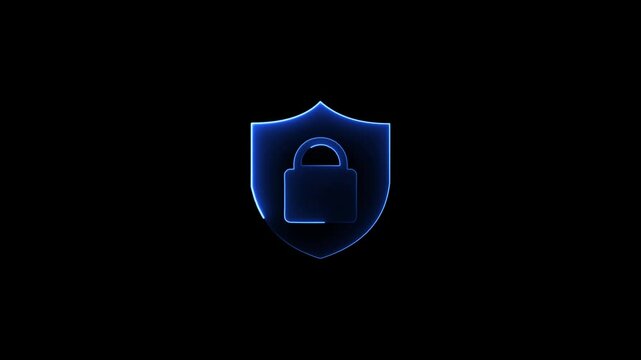 Security hologram virtual hud pin with shield and lock. Concept of finance data privacy and smartphone VPN service protection. Blockchain and secure crypto wallet