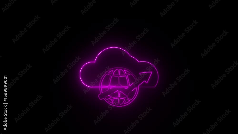 Poster technology data transformation concept. glowing neon line of cloud computing icon for download and u