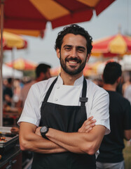 Fototapeta premium Kebab chef smiling proudly at a vibrant food festival