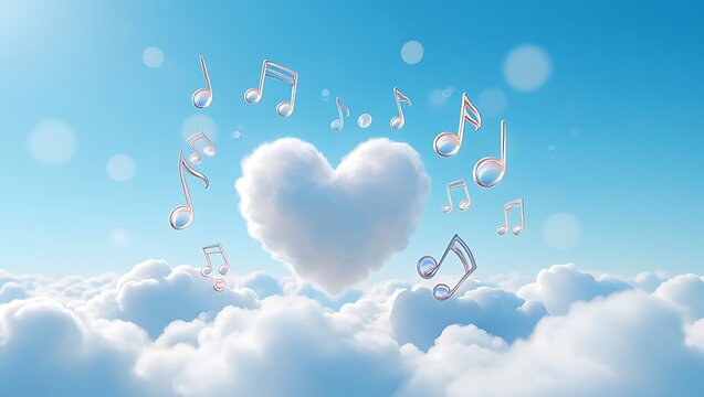 Melody of love floating among clouds in a serene sky