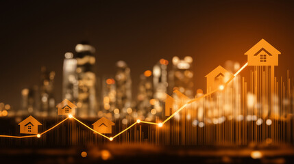 Real estate growth trend in urban areas financial data visualization nighttime cityscape business insights