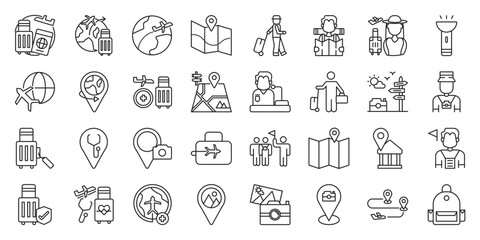 Top Tourist Destinations & Travel Experiences set of web icons in line style. tourist destinations, travel experiences, popular attractions and must visit places. Vector illustration