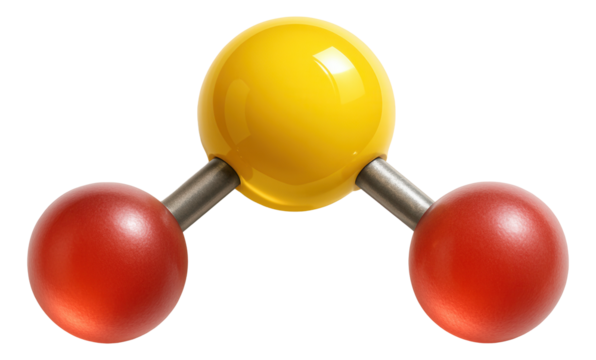 Sulfur dioxide molecule with angular geometry and polar covalent bonds