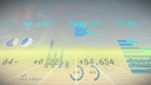 On start, grid extending to horizon as bar charts emerging, gauges updating, streaming metrics