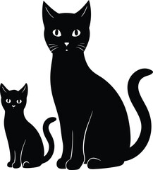 Fototapeta premium black silhouette of a cat and kitten pair on white.eps