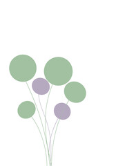 Abstract illustration of pastel balloons in green and purple colors  