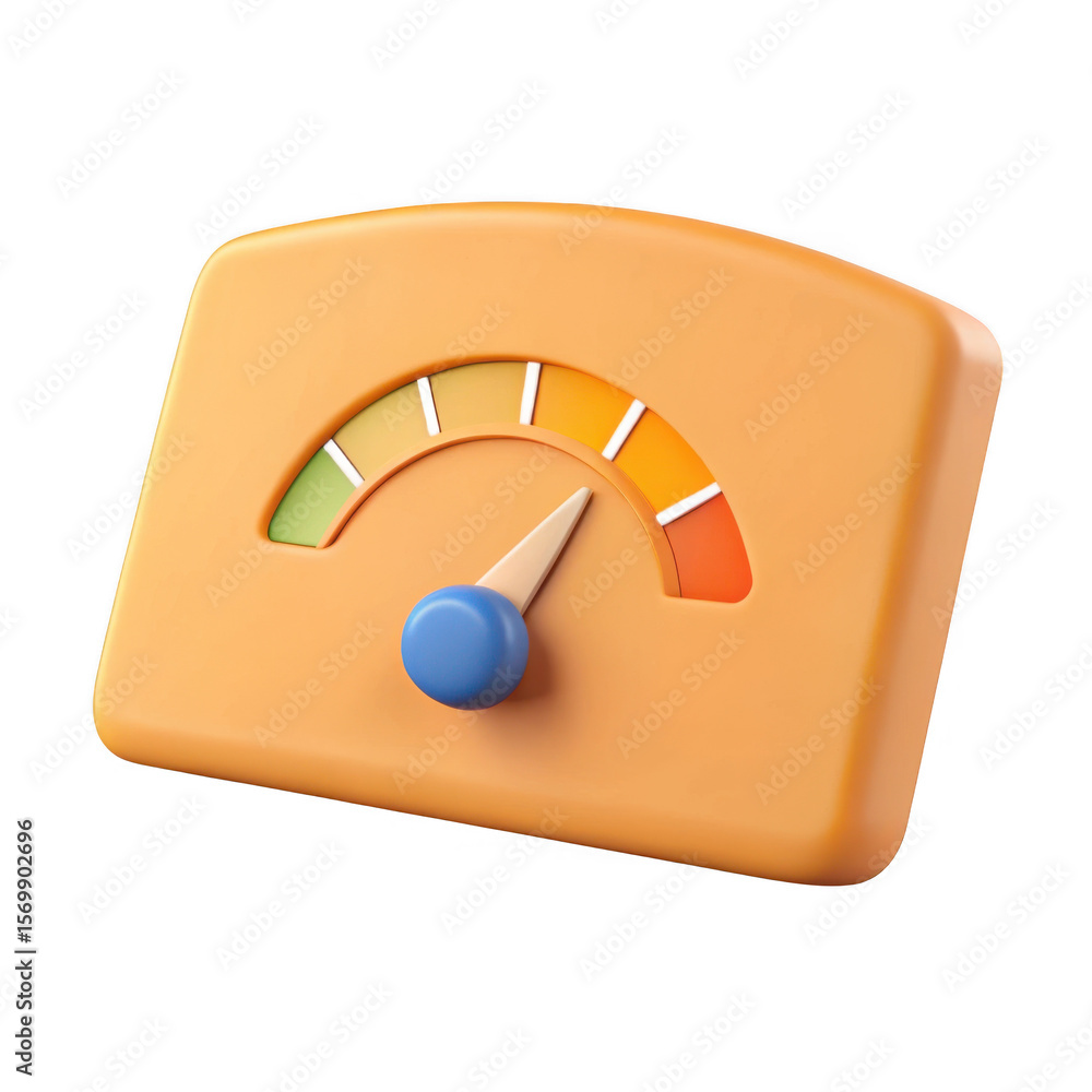 Poster 3d gauge meter with pointer isolated on transparent background