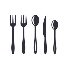 Dark Gray Cutlery Icons on White Background fork spoon