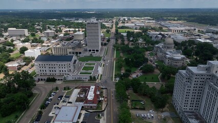 Office buildings Jackson, Mississippi Capitol city skyline downtown streets and business on summer day 