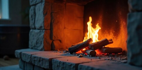 Mesmerizing Fireplace Glow Warm Flickering Firelight Illuminates Stone Surround