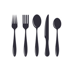 Dark gray cutlery set on white background fork spoon