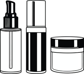 Skincare Products with Botanical Elements , set of cosmetic bottles isolated