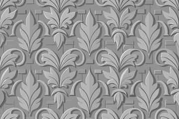Elegant Gray Floral Damask Pattern with Embossed Effect for Backgrounds and Designs