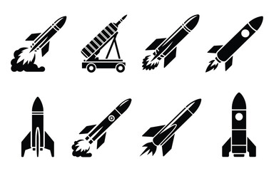 Obraz premium Vector Silhouettes of Rockets and Launch Vehicles in Black and White Style