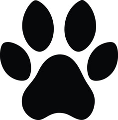 black silhouette of a cat paw print on white backg.eps