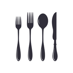 Dark silhouette of cutlery on a white background fork spoon