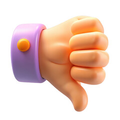 3d thumbs down emoji with purple cuff isolated on transparent background