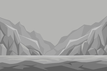 Monochromatic Mountain Range Landscape with Grey Tones and Sharp Rock Formations