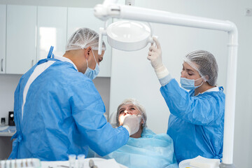  elderly woman at a dentist's appointment at the clinic. Healthy lifestyle