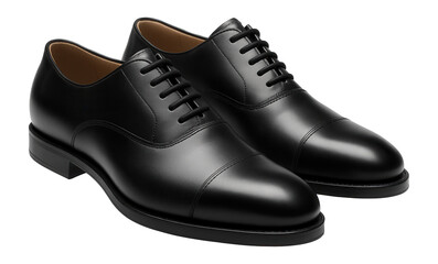 Black leather oxford shoes with closed lacing and cap toe