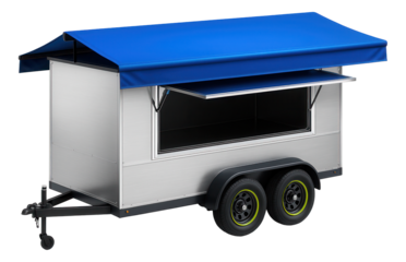 Tandem axle vending trailer with serving window and retractable canopy