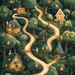 Obraz premium Enchanting village path among lush green trees