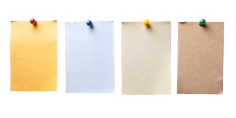 Notes pinned colorful paper transparent background