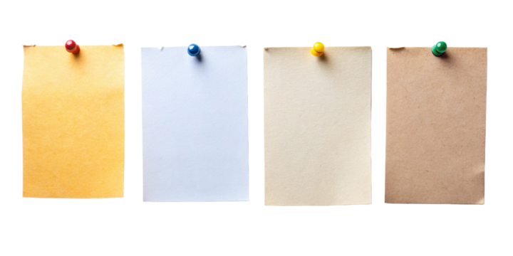Notes pinned colorful paper transparent background