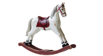 Wooden rocking horse toy, vintage childhood décor isolated on transparent background