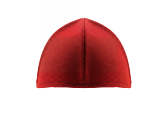 Red zucchetto hat with central seam on a black background