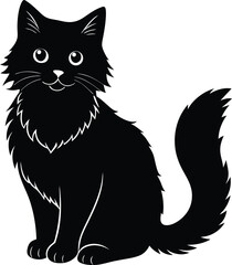 Obraz premium black silhouette of a fluffy cat sitting on white .eps