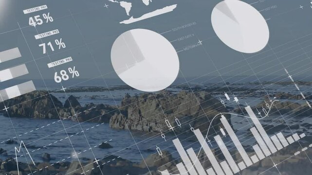 After camera lock HUD overlay animating data gauges charts and graphs displaying live metrics - Powered by Adobe