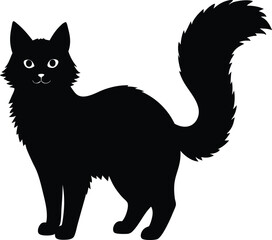 black silhouette of a fluffy tail cat on white bac.eps