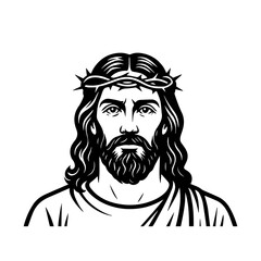 Obraz premium Jesus black and white vector illustration. Stencil or silhouette of God