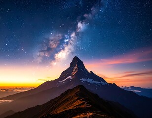 Fototapeta premium Majestic mountain peak under a starry sky