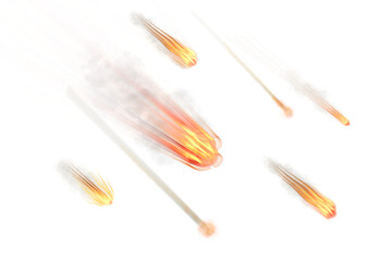 Meteorite effects burn in the atmosphere, fireballs crash, fire ignites,