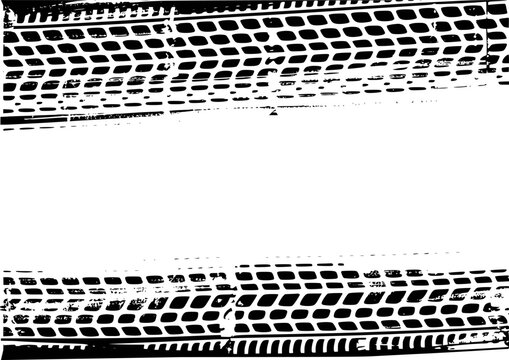 Black tire tracks on white background with abstract pattern tread