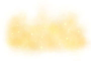 Magical yellow smoke effect glittering with stars with glowing particles vapor and brilliant stardust