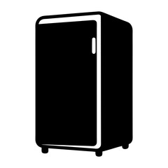 Black silhouette of a compact refrigerator with white trim and handle