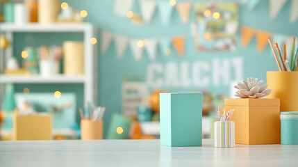 Pastel boxes mockup stylish teal & yellow gift boxes on table