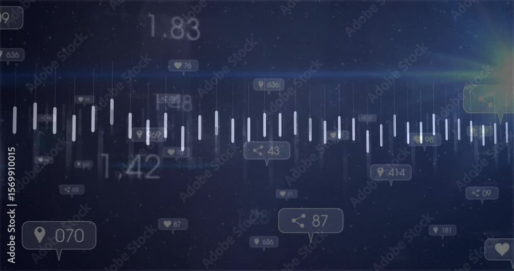 Poster starfield dashboard initiating bar chart animating metrics with cycling callouts for analytics loop