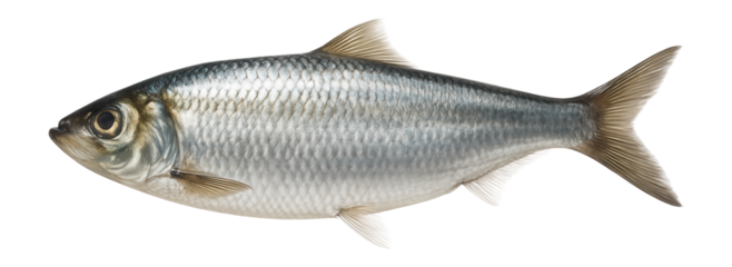 Atlantic herring with silvery scales and forked tail