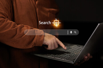 AI Search Engine Concept with Person Using Laptop